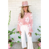 Multicolour Pearl Beaded Floral Drop Shoulder Sweater - L thumbnail