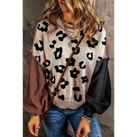 Coffee Leopard Print Colorblock Pullover Sweater - M thumbnail