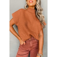 Gold Flame Patch Pocket Ribbed Knit Short Sleeve Sweater - L thumbnail