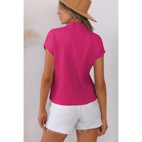 Rose Red Patch Pocket Ribbed Knit Short Sleeve Sweater - L thumbnail