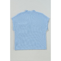 Beau Blue Patch Pocket Ribbed Knit Short Sleeve Sweater - L thumbnail