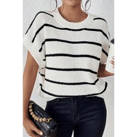 White Stripe Striped Pattern Batwing Sleeve Sweater - XL thumbnail