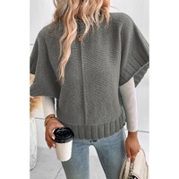Medium Grey Mock Neck Batwing Short Sleeve Knit Sweater - XL thumbnail