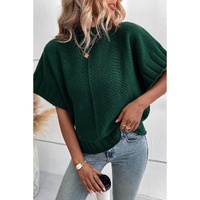 Blackish Green Mock Neck Batwing Short Sleeve Knit Sweater - XL thumbnail