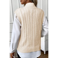 Oatmeal Cable Knit High Neck Sweater Vest - L thumbnail