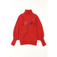 Fiery Red Christmas Holly Jolly Tinsel Graphic High Neck Sweater - L thumbnail