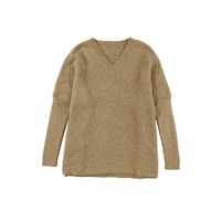 Camel Checkered Textured Batwing Sleeve Sweater - L thumbnail