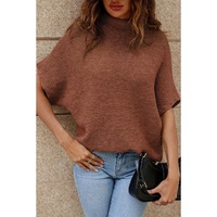 Coffee High Neck Short Bat Sleeve Sweater - L thumbnail