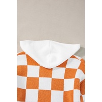 Gold Flame Checkered Split Neck Contrast Kangaroo Pocket Hooded Sweater - L thumbnail