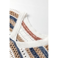 Multicolour Striped Hollow Out Half Sleeve Knitted Sweater - L thumbnail