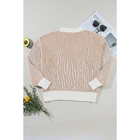 Chestnut Striped Textured Knit Contrast Edge Loose Sweater - L thumbnail