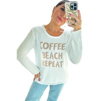 White COFFEE BEACH REPEAT Graphic Sweater - L thumbnail