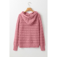 Peach Blossom Pointelle Knit Raglan Sleeve Hooded Sweater - L thumbnail