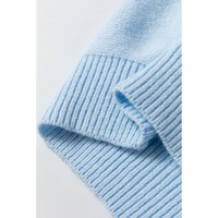 Light Blue Knitted Flower Pattern Ribbed Edge Sweater - M thumbnail