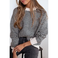 Black Contrast Edge Crew Neck Drop Shoulder Sweater - XL thumbnail