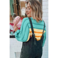 Yellow Stripe Gradient Striped Ribbed Edge Loose Sweater - S thumbnail