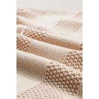 Pale Khaki Solid Color Cable Knit Ribbed Loose Sweater - L thumbnail