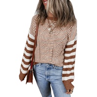 Brown Stripe Geometric Textured Drop Shoulder Sweater - 2XL thumbnail