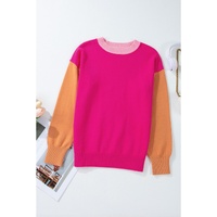 Bonbon Three Tone Contrast Round Neck Loose Sweater - L thumbnail