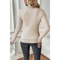 Apricot Thermal Lined Ribbed Knit Mock Neck Sweater - M thumbnail