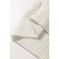 Beige Hollow Out Knit V Neck Drop Shoulder Sweater - L thumbnail
