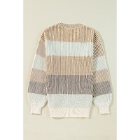 Brown Colorblock Textured Knit Bubble Sleeve Sweater - L thumbnail