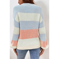 Multicolour Colorblock Textured Knit Bubble Sleeve Sweater - XL thumbnail