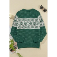 Green Christmas Snowflake Dotted Print Round Neck Sweater - M thumbnail