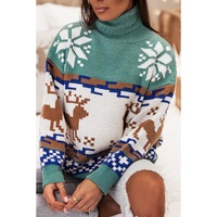 Canton Christmas Reindeer Snowflake Colorblock Turtleneck Sweater - L thumbnail