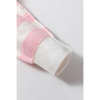 Pink Stripe Half Buttons Drop Shoulder Sweater - L thumbnail
