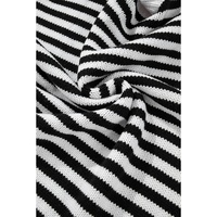 Black white Striped Drop Shoulder Bishop Sleeve Knit Sweater - XL thumbnail