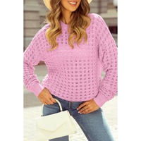 Pink Crochet Knit Drop Shoulder Sweater - XL thumbnail