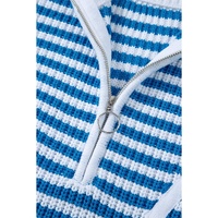 Sky Blue Stripe Zip up Collar Drop Shoulder Sweater - XL thumbnail