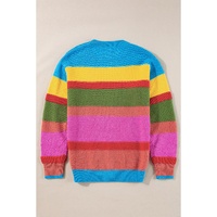 Light Blue Colorblock Mixed Textured Drop Shoulder Sweater - S thumbnail