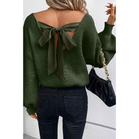 Jungle Green Lantern Sleeve V Neck Knot Back Sweater - XL thumbnail