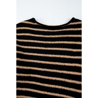 Black Stripe Drop Shoulder Round Neck Loose Sweater - S thumbnail