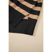 Black Stripe Collared Quarter Zipper Oversized Sweater - L thumbnail