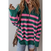 Green Collared Quarter Zipper Oversized Sweater - 3XL thumbnail