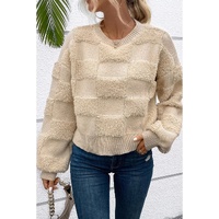 Parchment Checkered Sherpa Crew Neck Loose Sweater - L thumbnail