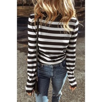 Black Stripe Slim Fit High Neck Knit Sweater - M thumbnail