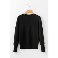 Black Solid Color Slim Fit Lightweight Crew Neck Sweater - M thumbnail