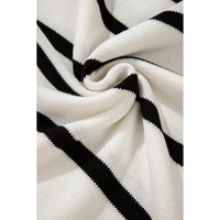 White Stripe Color Contrast Drop Shoulder Crew Neck Sweater - S thumbnail