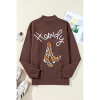 Coffee Western Howdy Boot Graphic High Neck Sweater - L thumbnail