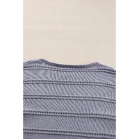 Light Grey Boat Neck Drop Shoulder Pointelle Knit Sweater - L thumbnail