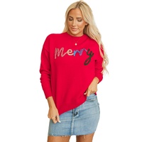 Fiery Red Tinsel Merry Letter Drop Shoulder Baggy Sweater - XL thumbnail