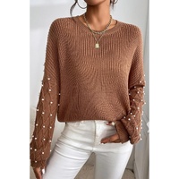 Chestnut Beaded Drop Shoulder Round Neck Sweater - L thumbnail