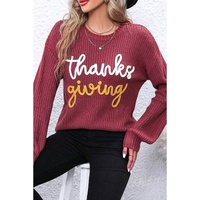 Red Sandalwood Thanks Giving Letter Graphic Crew Neck Sweater - M thumbnail