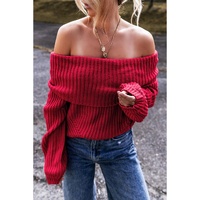 Racing Red Off-the-shoulder Knit Sweater - L thumbnail