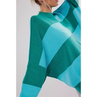 Green Checkered Side Slits Drop Shoulder Oversized Sweater - S thumbnail