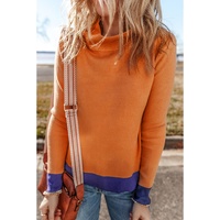 Straw Yellow Color Contrast Edge Mock Neck Slim Fit Sweater - L thumbnail